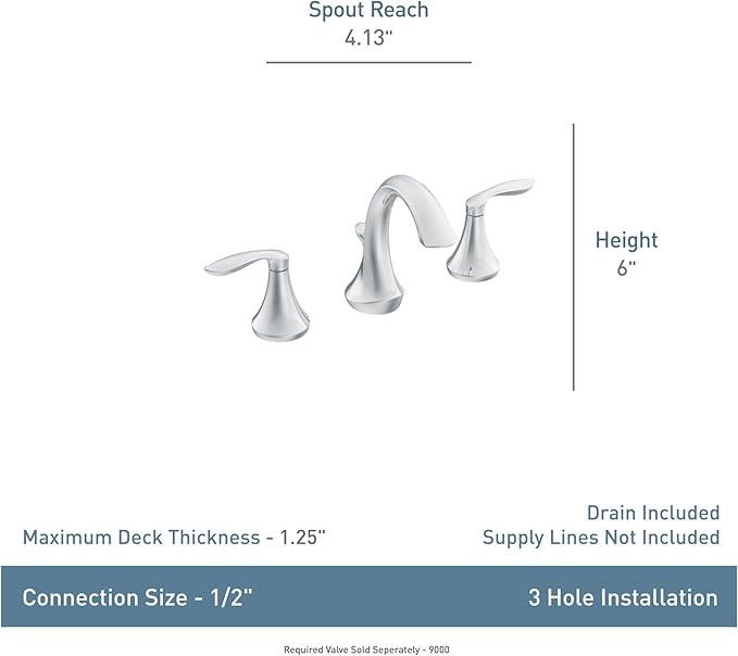 Moen Eva Chrome Transitional Two-Handle High-Arc Widespread Bathroom Faucet with Drain Assembly Valve Required T6420
