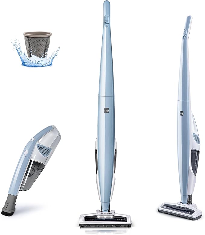 Kenmore DS1020 16V Cordless Stick Vacuum Lightweight 2-in-1 Handheld LED Headlight with 2-Speed Power Control for Hardwood Floor Carpet &amp Pet Hair 16 Volts Gray-Blue