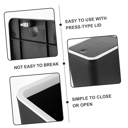 Happyyami Press Type Bathroom Garbage Can Plastic Waste Bin with Lid for Kitchen Bedroom and Bathroom Lightweight Easy to Clean Wastebasket Elegant
