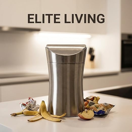 Compact Mini Countertop Trash Can 304 Stainless Steel 1.5 Gallon with Swing Lid - Odor Control Easy Clean Design Tiny Garbage Desktop Trash Cans Ideal for Home Office Bathroom Use
