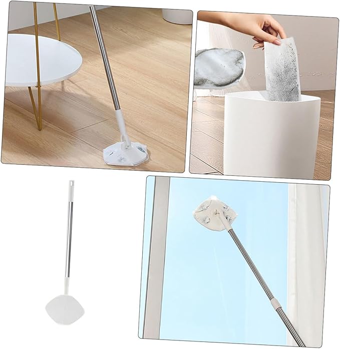 VICASKY Rotatable Dust Mop with Washable Pads Triangle Corner Cleaning Mop Kit for Hardwood Floors Household Floor Duster with Dry Face Towel –