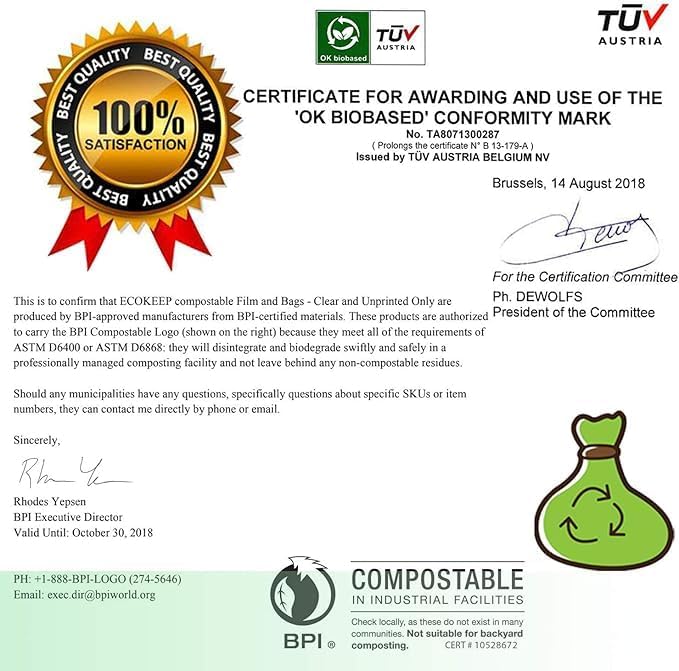 Compostable Trash Bags 13 Gallon Green Compst Trash Bags for Home and Kitchen 50L Capacity 5 Pack 80 Counts
