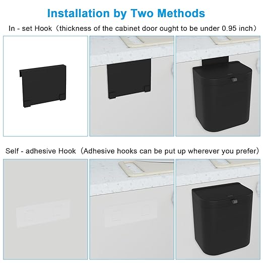 Naisu 3 Pack 1.12 Gallon Kitchen Garbage Bin for Counter Top or Under Sink Stick on the WallHanging Small Trash Can with lid for Cupboard/Bathroom/Bedroom/Office(Black)