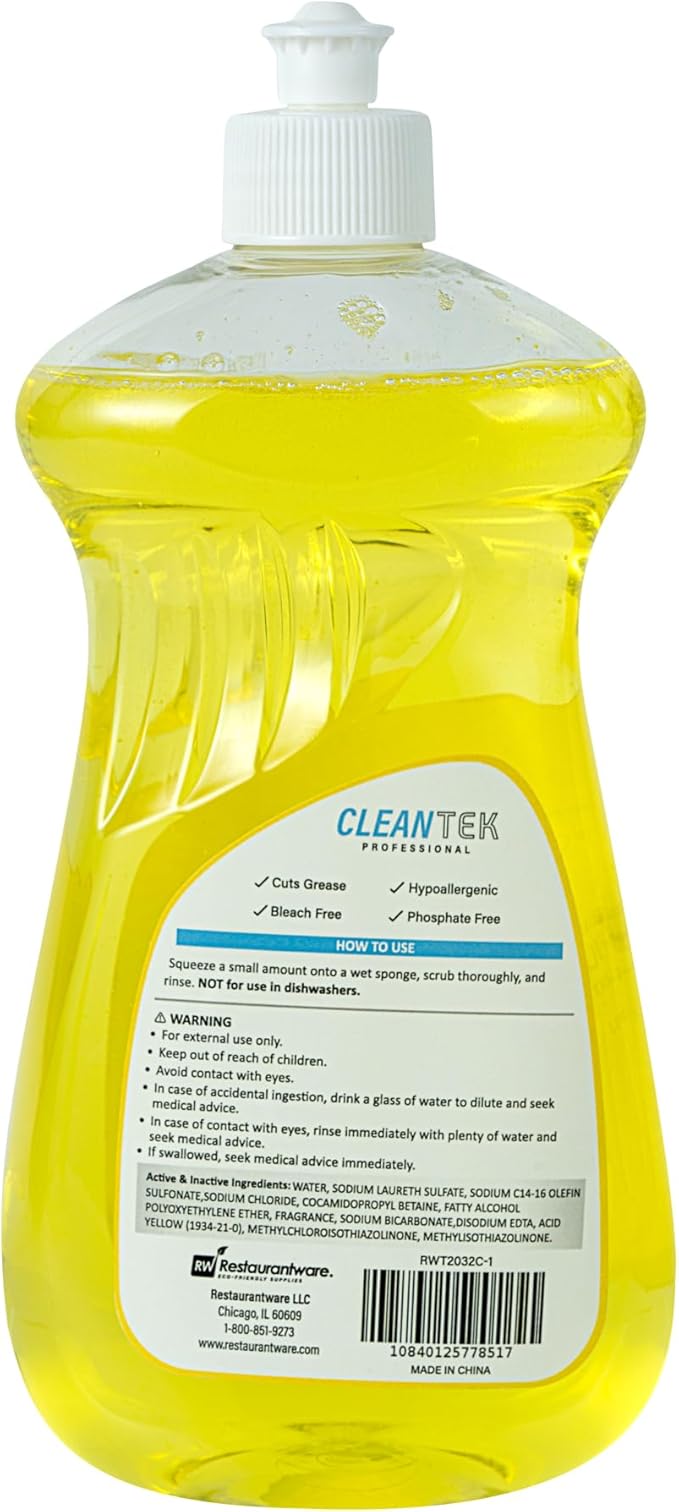 Restaurantware Dishwashing Liquid 24 Pack of 20.3 fl. oz Ultra Concentrated Liquid Dish Soap OXY Power Lemon Scent Dishwashing Detergent Bottle for Restaurants Commercial Kitchens and FoodService