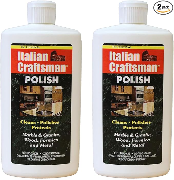 Granite &amp Mable Polish - Cleans &amp Protects - Italian Craftsman Made in The USA - Pack of 2 16 Oz ea - Multi-Surface Kitchen &amp Bathroom Cleaner Polishes Wood Formica Metals Cleans Furniture