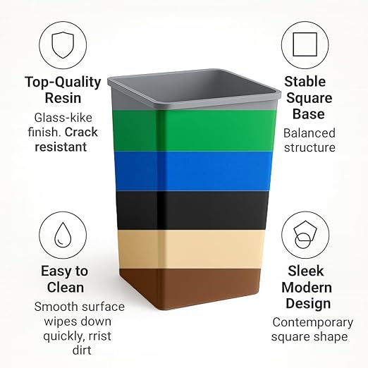 23 Gallon Green Square Plastic Trash Can Heavy Duty | Indoor Outdoor Commercial Waste Container with Optional Lid for Restaurants Parks Schools Public Spaces