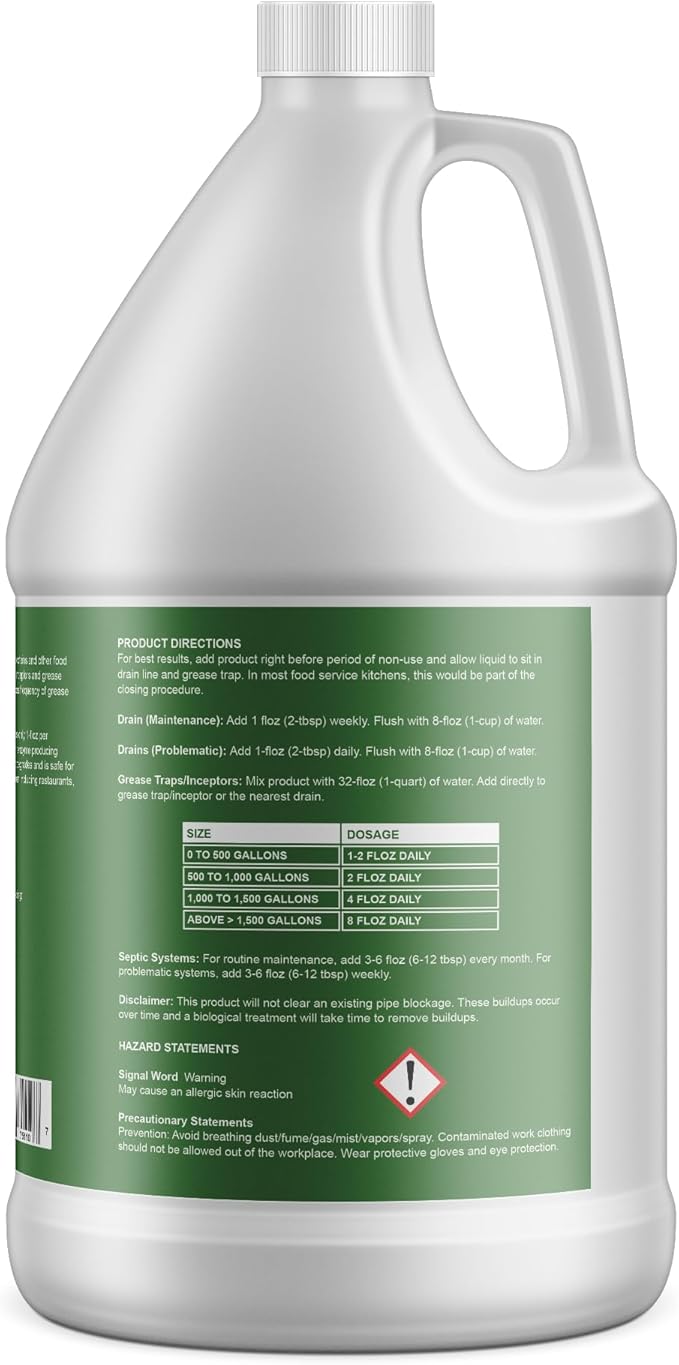 Drain and Grease Trap Maintainer- 2 Gallon (Contains 256 Treatments) - Biological Formula -Breaks Down Fats Oils and Grease - Grease Traps Drain Septic Systems and Sewers - Deodorizer