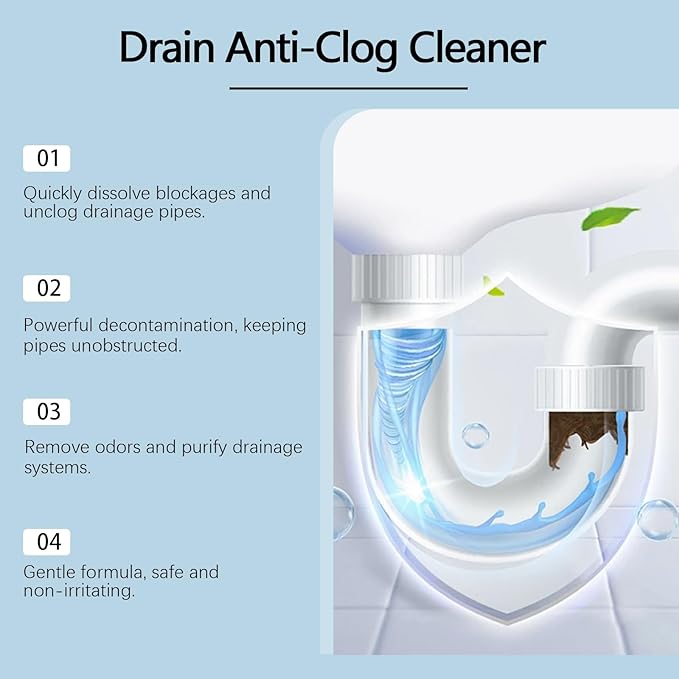Drain Pipe Unclogging Cleaner - Rapidly Dissolve Hair Grease &amp Food Residue Prevent Blockages &amp Eliminate Odors(2PCS)
