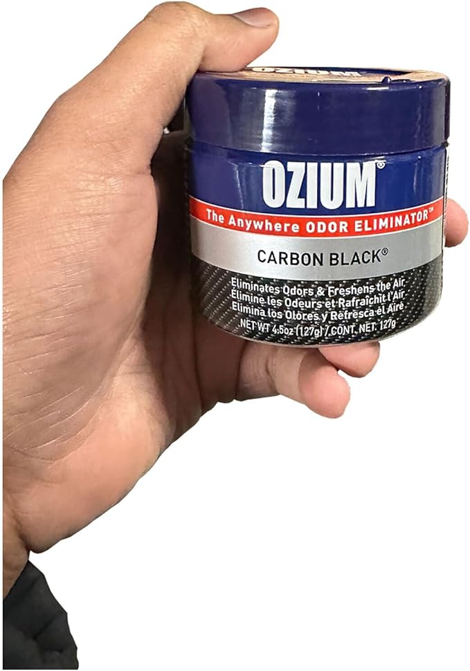 Ozium 4.5 Oz. Odor Eliminating Gel for Homes Cars Offices and More (Original + Carbon Black + Outdoor Essence + That New Car Smell) 4 Pack Variety