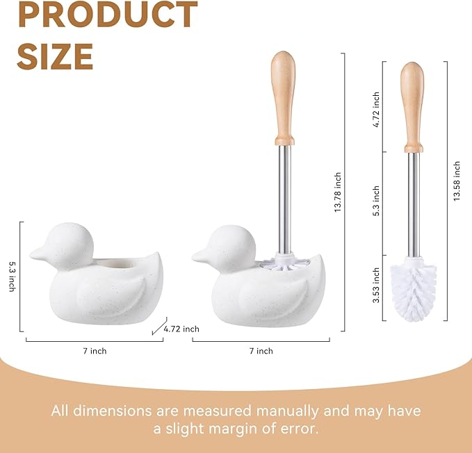 White Toilet Brush and Holder SetCute Duck Bathroom Decor Non-Slip Handle Toilet Bowl Brush Practical Bathroom Accessories Cleaning Tools Set