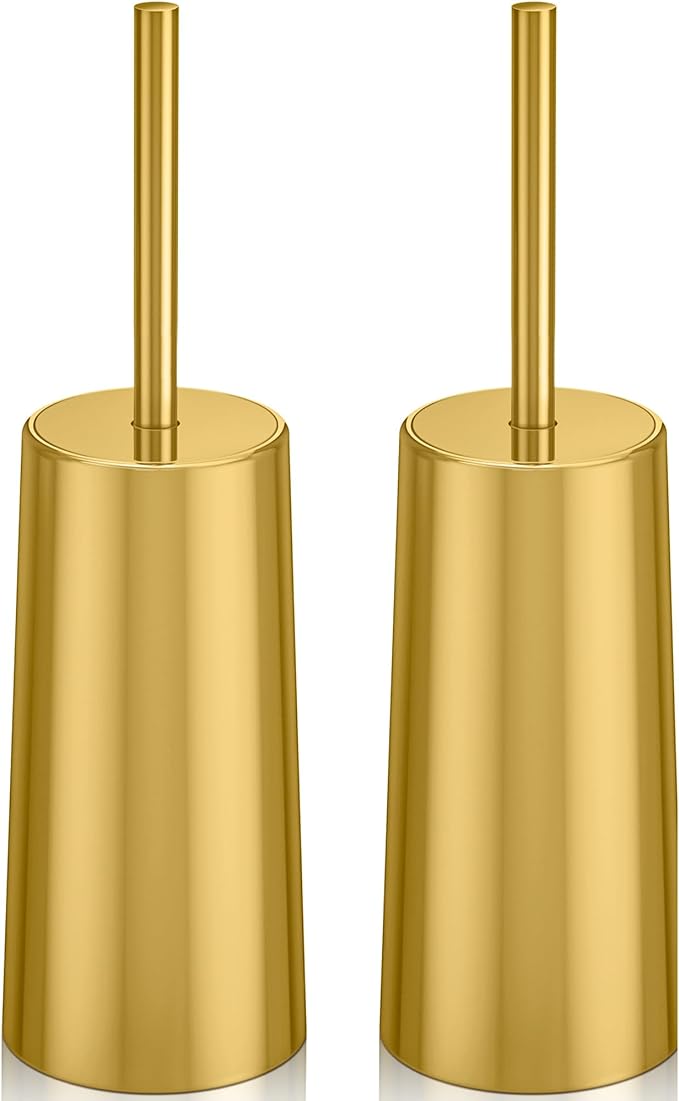 Toilet Brush and Holder 2 Pack Toilet Brush Stainless Steel Toilet Bowl Brush for Bathroom Toilet-Ergonomic ElegantDurable (Gold)