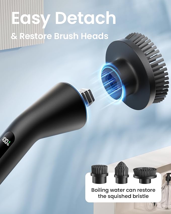 Electric Spin Scrubber Upgraded IPX7 Cordless Cleaning Brush for Bathroom Shower Household Cleaning Scrubber with 7 Brush Heads Adjustable Long Handle and 2 Rotating Speeds for Tub Floor