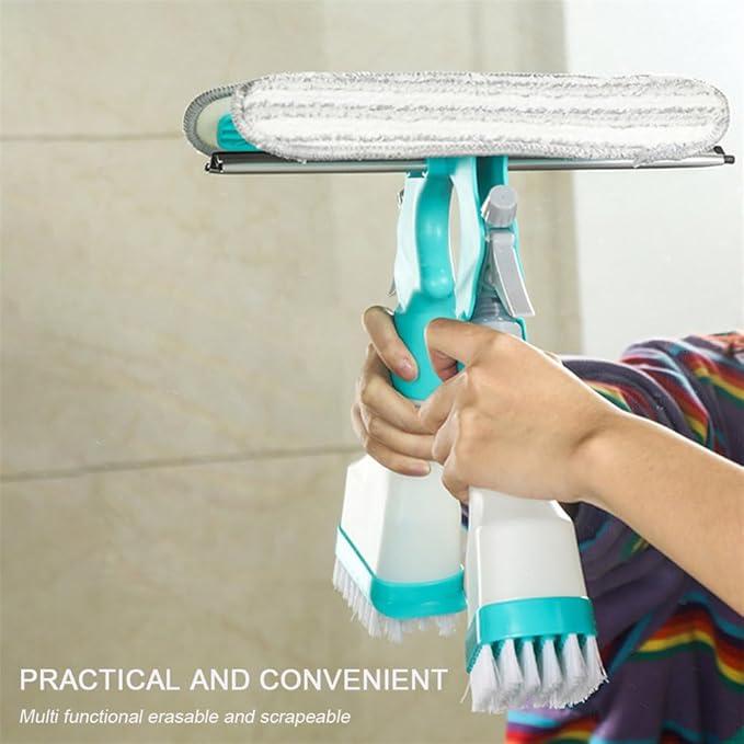 Glass Window Wiper Soap Cleaner Rubber Scraper Mirror Bathroom Wall Cleaning Brush with Sponge Brush Head BottleWhite 27 * 10 * 31cm
