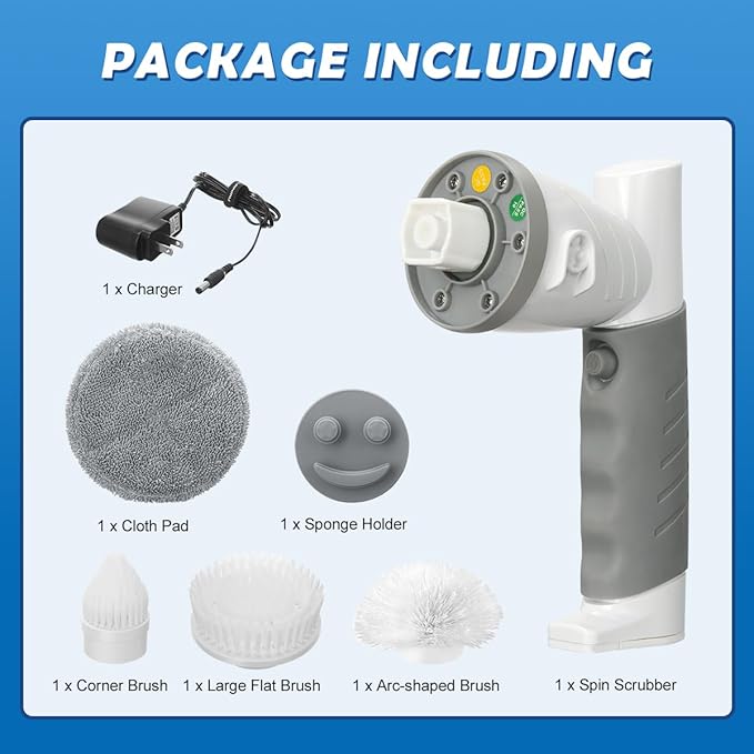 LANMU Electric Scrubber Sponge Wand Compatible with Scrub Daddy/Mommy Sponges Cordless Power Spin Brush with Comfortable Handle 5 Replaceable Heads for Cleaning Oven Stove Sink Shower Bathtub