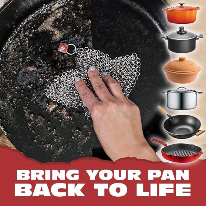 Knapp Made Chainmail Dishcloth 7”x5” - Replace Your Dirty Sponge - All Purpose Kitchenware Pots &amp Pans Cleaner - Lasts a Lifetime