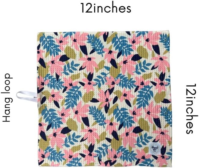 Waffle Weave Dish Cloths || 5 Pack || Highly Absorbent || Double Sided || Soft Premium Microfiber Cleaning Cloth || 12x12 inches (Floral)