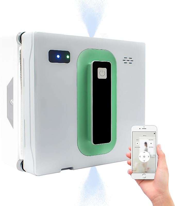 Window Cleaning Robot with Ultra-Thin 5600PA Auto Dual Two-Way Water Jet Model Glass Cleaning Automatic Smart Robot Cleaner Window Vacuum Cleaner Tiles/Class Door Indoor