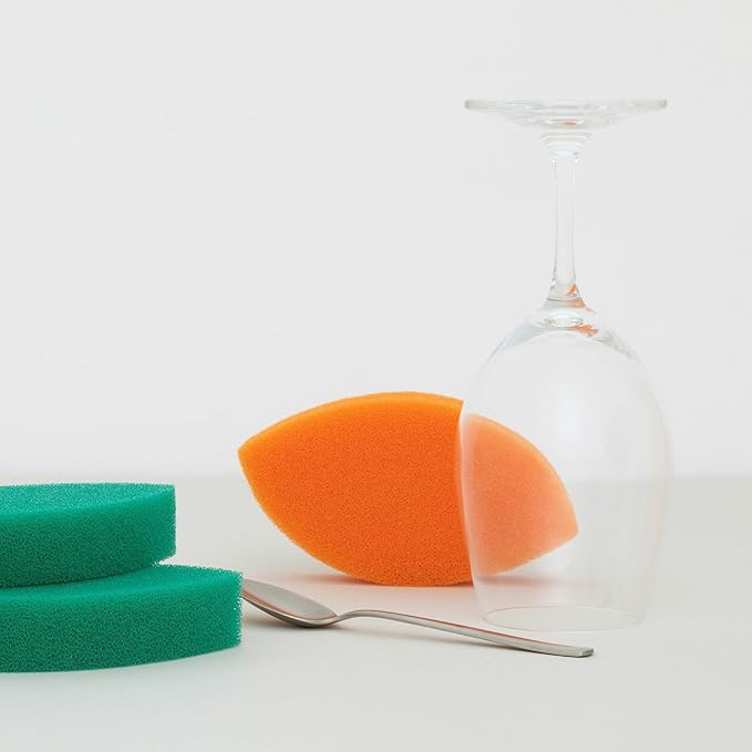 Kamenoko Sponge Do - Set of 6 - Orange - Leaf - Kitchen Sponges for Cleaning Dishes and Pans - Odor-Resistant - Made in Japan