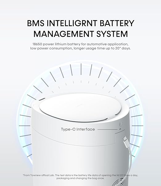 TOWNEW T AIR ONE Smart Trash Can 2.6 Gallon Automatic Garbage Can with Self-Sealing and Self-Changing Motion Sense Activated Rechargeable Trashcan for Living Room Bedroom Workshop Kitchen White