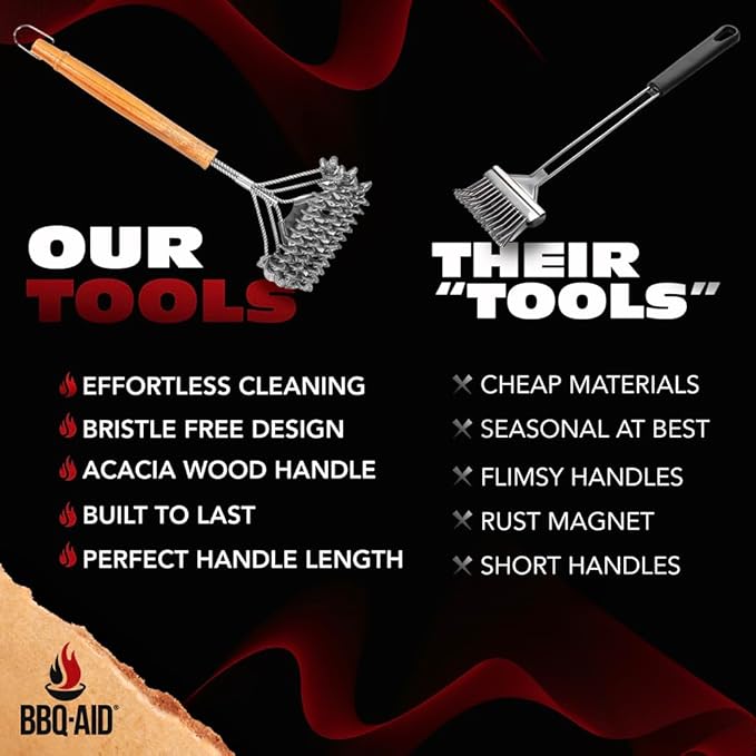 BBQ-AID Grill Brush for Outdoor Grill Bristle Free - 18 BBQ Brush for Grill Cleaning Kit - Safe BBQ Grill Cleaner Brush and Scraper - Stainless Grill Cleaning Brush for Any Grill Grill Accessories