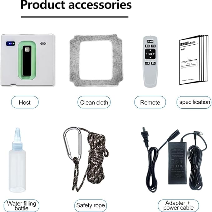 Window Cleaner Robot 50ML Dual Water Tank 3000Pa Strong Suction Smart Window Cleaning RobotRemote Control Robot Window Cleaner Suitable for Outdoor/Indoor High Rise Windows