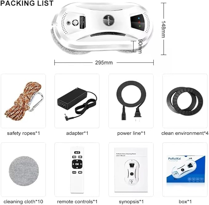 Automatic Smart Window Cleaning Robot Window Cleaner Robot Dual Water Spray Glass Washer with Remote Control Safety Rope for High Rise Mirrors &amp Tiles in Home or Office (White)