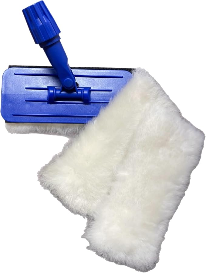 Genuine Lambwool Mop for Floor Cleaning Dusting Waxing 9 Flat Mop with Reusable Lambswool Refills for Wet &amp Dry Use. Hardwood Laminate and Tile Flooring. (1 Pad Holder + 3 Pads)