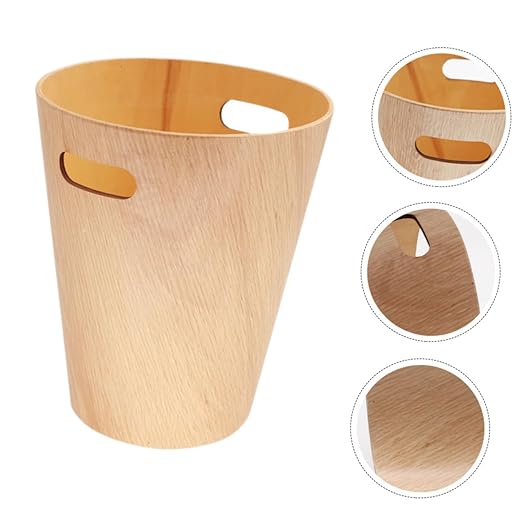 GLEAVI Japanese Style Wooden Trash Can Minimalist Home Office Wastebasket Portable Desk Garbage Bin for Bathroom Bedroom Kitchen Natural Wood Design