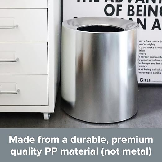 Modern Polished Stainless Steel Design Garbage Can - 12L I 3.2-Gallon Spill-Proof Trash Basket - Indoor Outdoor Waste Bin w/Removable Trash Bin Liner with Wide Rim