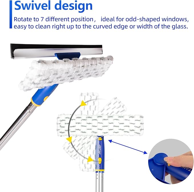 ITTAHO 86.6 Window Squeegee Cleaner2 in 1 Window Cleaning Tool KitShower Squeegee with Extension PoleGlass Cleaning Tools for Shower GlassIndoor/Outdoor High Window Cleaning-Two Pads