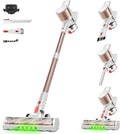 Cordless Vacuum Cleaner Powerful Suction Vacuum Cleaners for Home Stick Vacuum Cordless with LED Display Anti-Tangle &amp Wall Mount 8 in 1 Lightweight Vacuum for Hard Floors Pet Hair(Gold)