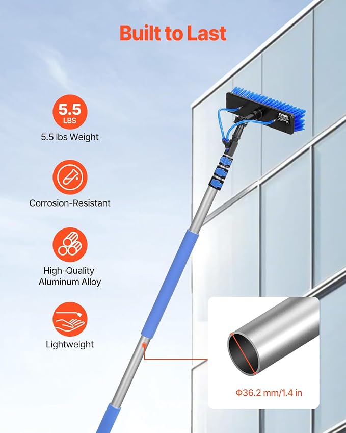 VEVOR Water Fed Pole Kit 12FT Solar Panel Cleaning Pole with Extendable Handle 180° Rotatable Brush Head &amp 65.6FT Hose Household &amp Outdoor Window Cleaner Tool for Caravan Solar Panel Deck
