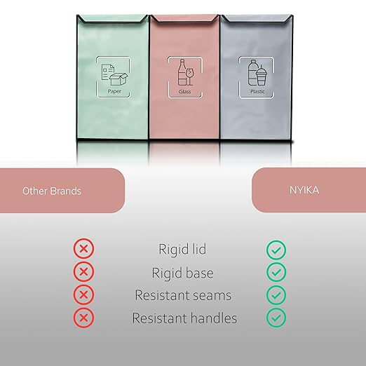 NYIKA - Recycling Organizer - Reusable Recycling Bags - Recycling Sorter - Trash Sorting Bins - 3 Compartment Recycle - Pack of 3 Bags with Lid