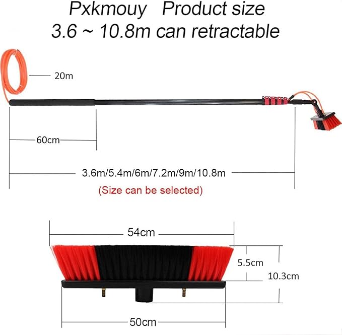 Extendable Window Cleaning kit Telescopic Brush Water fed extendable Brush Cleaning photovoltaic and Solar Panels Window Clean extendable Cleaner Conservatory Water fed PoleBrushhead55cm-