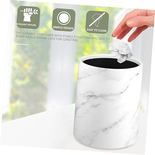 1piece Small Round Lidless Marble Wastebasket for Home Kitchen Office Decorative Garbage Container Stylish Waste Paper Bin Easy to Clean and Stable Structure