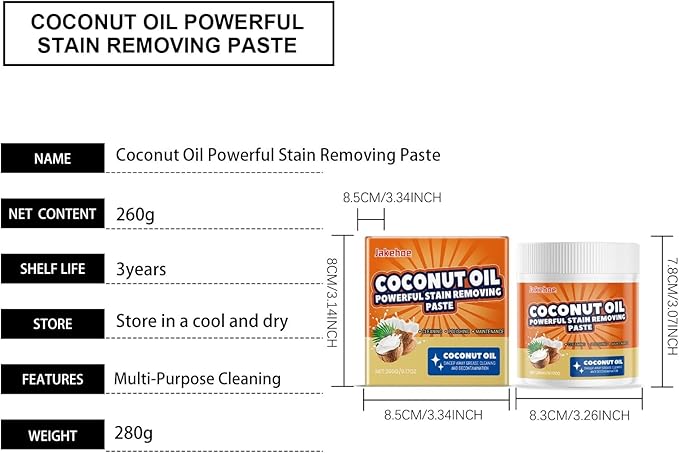 Coconut Oil Stain Remover Paste - Heavy Duty Kitchen Grease Cleaner Multi-Purpose Polish For Surfaces Removes Stubborn Oil &amp Dirt(2PCS)