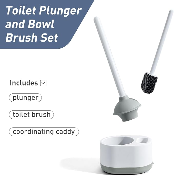 Silicone Toilet Brush Plunger Set 2 in 1Toilet Bowl Brush and Holder Plunger Set Plunger Toilet Brush Combo Bathroom Toilet Brush Toilet Brush Set Toilet Scrubber and Plunger Set