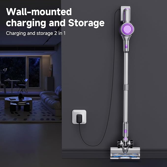 Cordless Vacuum Cleaner 38Kpa Vacuum Cleaners for Home 60Mins Lightweight Stick Vacuum with LED Display Anti-Tangle &amp Wall Mount  8 in 1 Lightweight Vacuum for Hard Floors Carpet Pet Hair Pur
