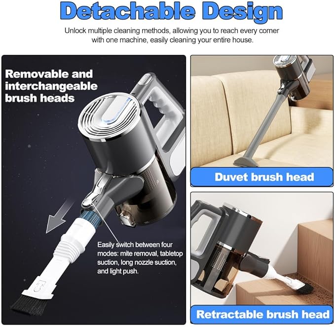 WhiteCordless Electric Mop 2025 Electric Spin Mop with LED Headlight and Cordless Vacuum Cleaner Up to 30 mins Powerful Floor Cleaner with Water Tank &amp Rechargeable Battery