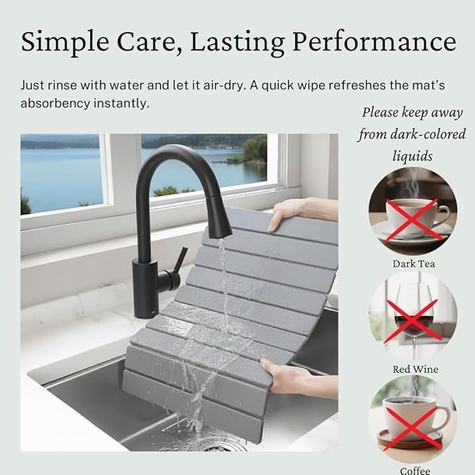 Large Stone Drying Mat for Kitchen Counter | Premium Diatomaceous Earth Coaster Set for Dishes | Non-Slip Kitchen Sink Mat | Fast-Absorbing Eco-Friendly | 23 x 15.5 (Light Grey)