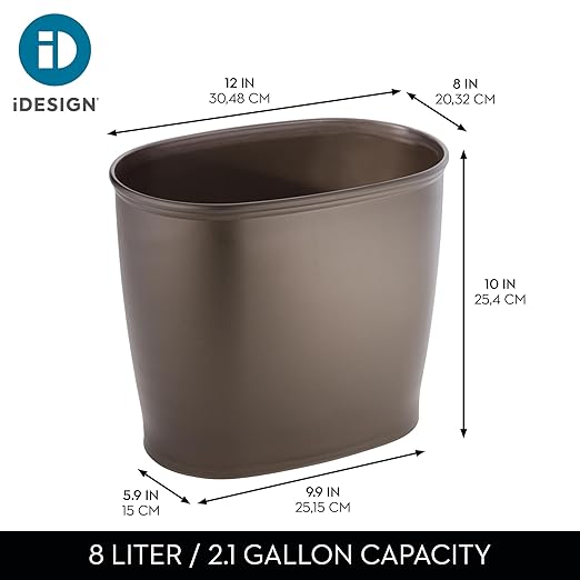 iDesign Slim Plastic Bathroom Trash Can Small Garbage Bin for Bedroom Office Desk Dorm Bronze (Pack of 2)