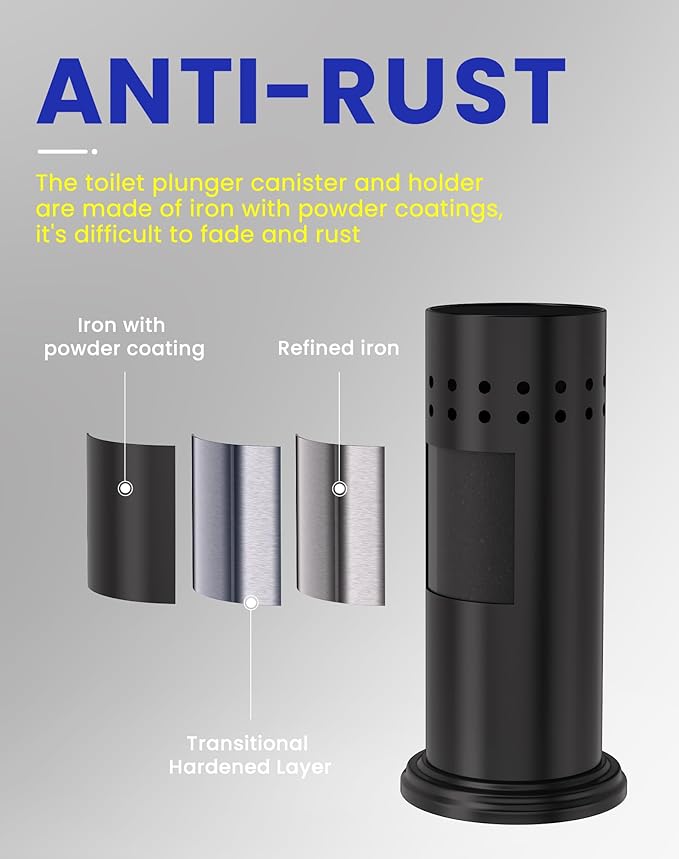 DOWRY Anti-Hand Off Toilet Plunger with Holder for BathroomPowerful Efficient Force Suction CupHeavy Duty Deep Cleaning Black