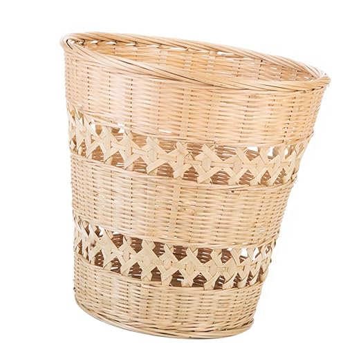 Rustic Style Woven Trash Storage Basket Multifunctional Wastebasket for Bedroom Office Sundries Organizer