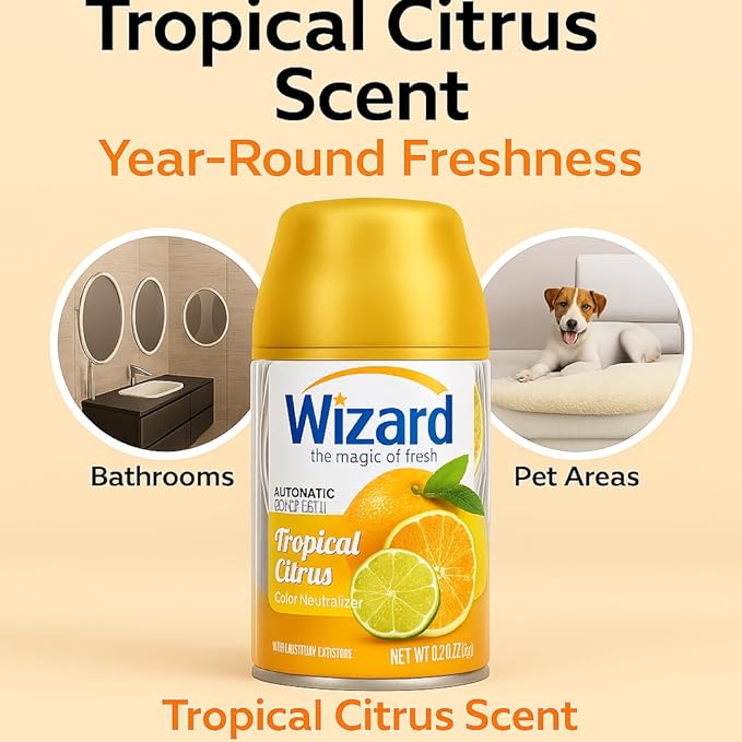 Wizard Automatic Spray Refill Bright &amp Fresh 12-Pack 4 Clean &amp Tropical Scents (3 Cans Each) Fits Air Wick &amp Glade Automatic Sprayers