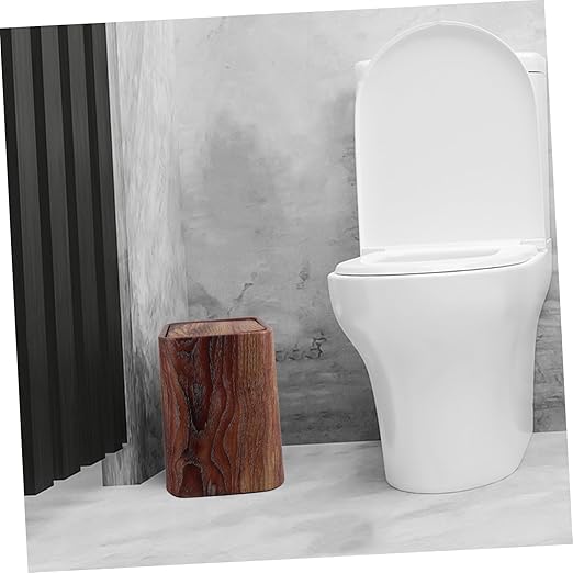 Elegant Swing Lid Waste Basket Imitation Wood Grain Trash Can for Kitchen Bathroom