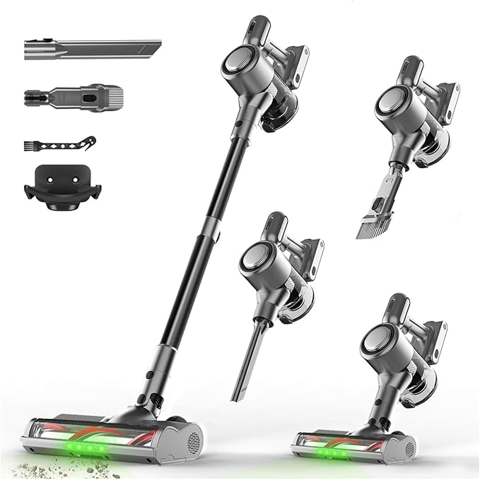 Cordless Stick Vacuum Cleaner - Rechargeable45Kpa Powerful Suction Vacuum for Home45Mins RuntimeDetachable BatteryAnti-Tangle 8 in 1 Lightweight Vacuum for Pet Hair Carpet HardwoodSilver