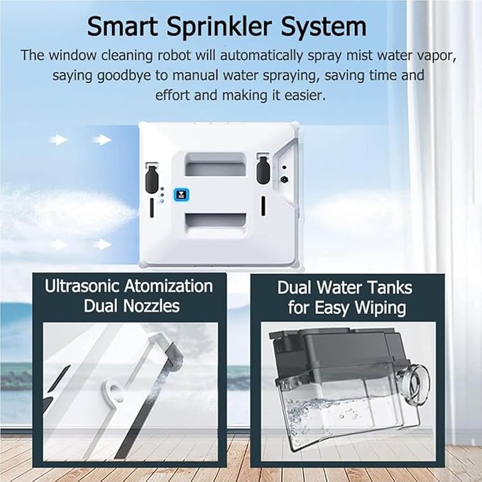 Smart Window Cleaning Robot Double Water Spray Window Cleaning Robot Powerful Suction Smart Window Cleaner for Indoor Outdoor