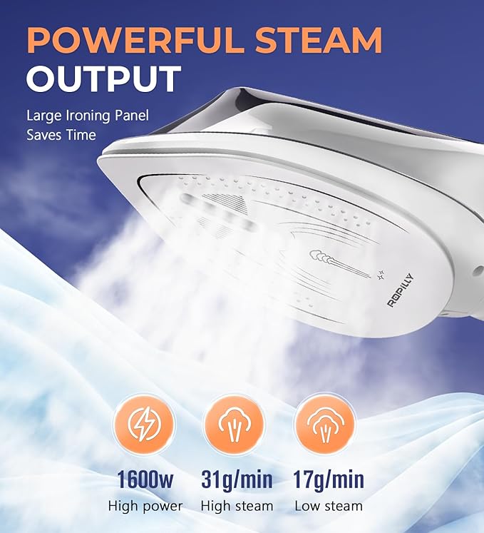 Steamer for Clothes 1600W 2-in-1 Steamer &amp Iron with Large Ceramic Plate Powerful Turbo Steam Smart Temperature Control Auto-Off Wrinkle Remover for All Fabrics