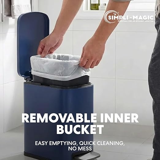 6L/1.6G Stainless Steel Bathroom Trash Can with Hands-Free Foot Pedal Quiet Soft-Close Lid Compact Space-Saving Size