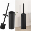 BESy Toilet Brush and Holder Toilet Cleaner Bowl Set with Two Brush with Extra Long Handle Durable Bristles Toilet Scrubber and Covered Holder Drip-Proof Stainless Steel Matte Black